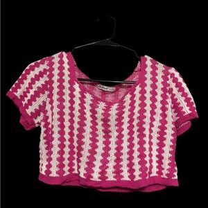 Pink and White Groovy Striped Retro Inspired Crop Top